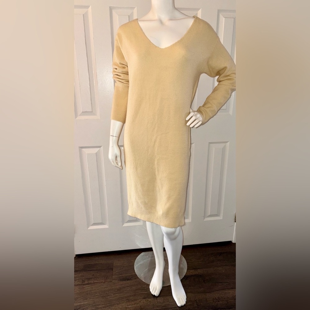 Dreamers Cream V-Neck Sweater Dress with Criss-Cross Back Design - Gently Used